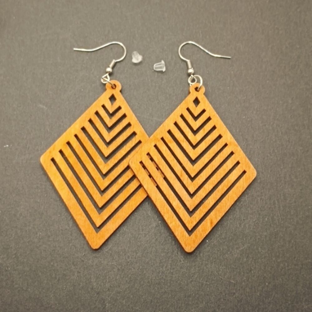GEOMETRIC diamond shape wooden boho earrings
